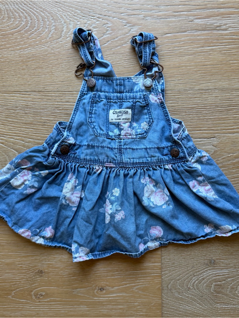 OshKosh B'gosh Denim Floral Overall Dress - Blue with Pink Flowers